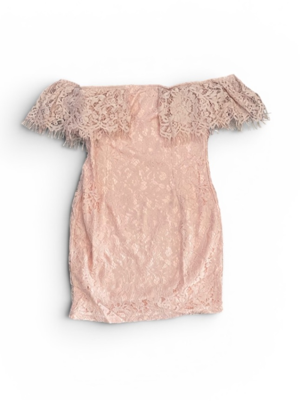 PrettyLittleThing Pink Lace Mini Bardot Dress